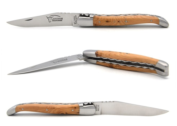 Couteau labellisé IG en genévrier, 12 cm, doubles platines ciselées