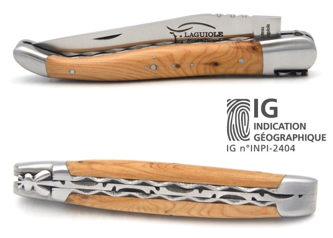 Laguiole mit Label GA, 12 cm Griff aus Wacholderholz, Doppelplatinen