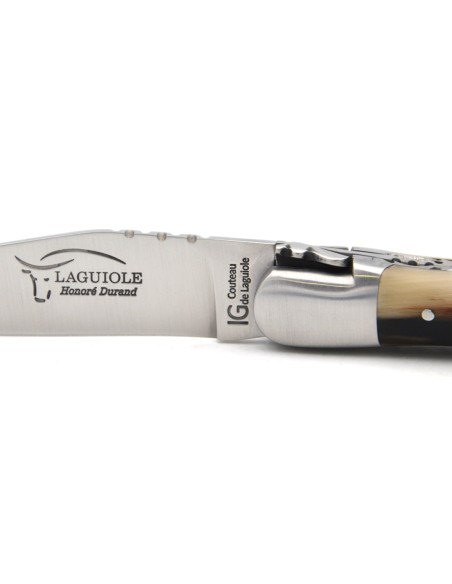 Laguiole mit Label GA, 12 cm Griff aus Hornspitze (hell), Doppelplatinen