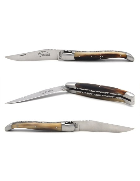 Couteau de Laguiole IG en pointe de corne claire, doubles platines