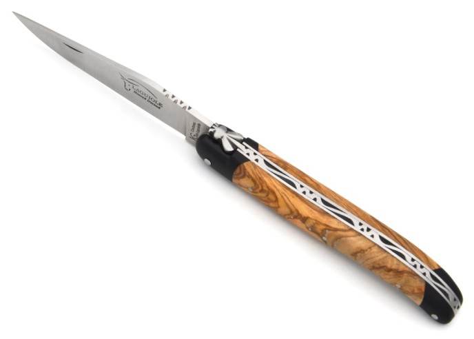 Laguiole-Messer mit Label GA, Olivenholz mit Heftbacken aus Paperstone