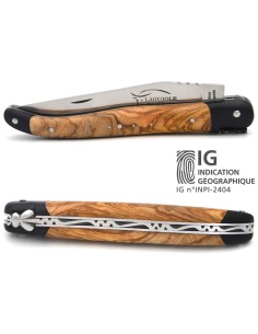 Laguiole-Messer mit Label GA, Olivenholz mit Heftbacken aus Paperstone