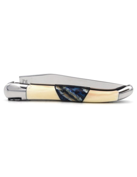 Laguiole knife with GI, 12 cm warthog tooth with blue mammoth molar