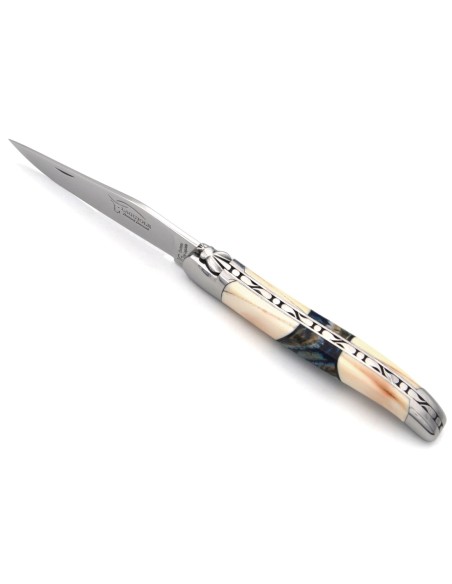 Laguiole knife with GI, 12 cm warthog tooth with blue mammoth molar