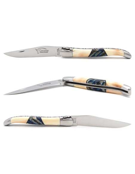 Laguiole knife with GI, 12 cm warthog tooth with blue mammoth molar