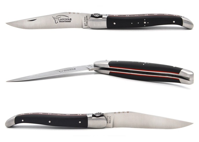 Laguiole GI, 12 cm ebony wood & red spacer handle, Occitan cross
