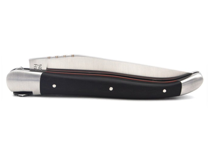 Laguiole GI, 12 cm ebony wood & red spacer handle, Occitan cross