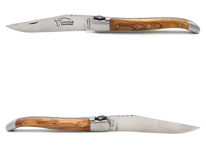 Laguiole knife with GI label, olive wood handle, Occitan cross
