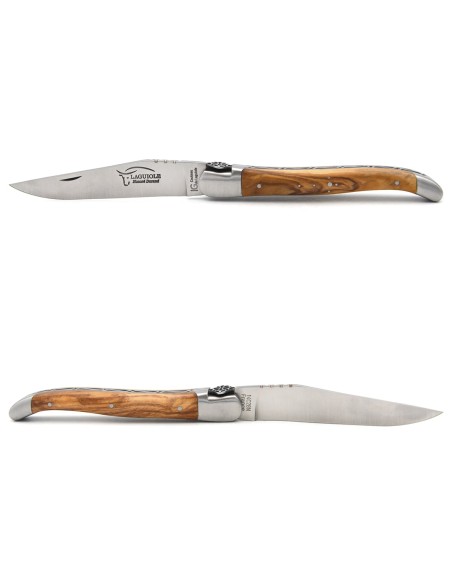Laguiole knife with GI label, olive wood handle, Occitan cross