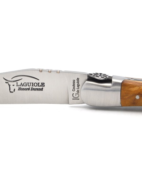 Laguiole knife with GI label, olive wood handle, Occitan cross
