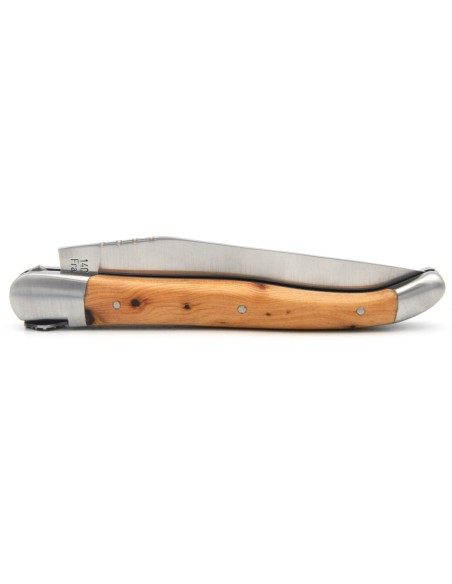 Laguiole knife with GI label, 12 cm juniper wood handle, Occitan cross