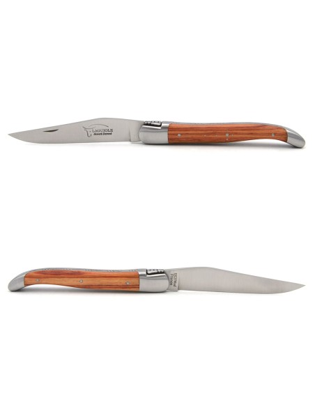 Laguiole Klappmesser, 12cm, Geschweißte Biene, Heftbacken aus mattem Edelstahl, Griff aus Rosenholz