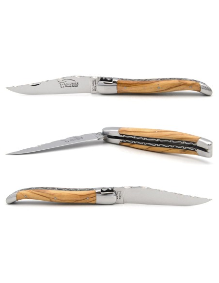 Laguiole 12 cm olive wood, double plates & top of the blade, bee n°1