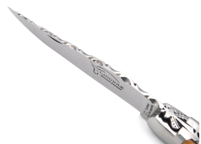 Laguiole aus Olivenholz, Doppelplatinen und Klingenrücken, Biene Nr.1