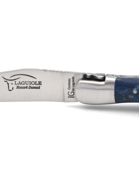 Laguiole GA, 12 cm Griff aus blau gebeiztem Buche mit Korkenzieher