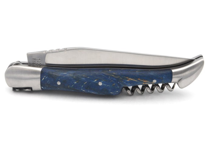Laguiole with GI, 12 cm blue-stained beech handle with corkscrew