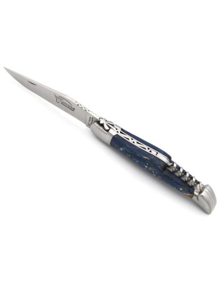 Laguiole GA, 12 cm Griff aus blau gebeiztem Buche mit Korkenzieher