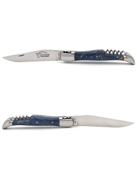 Laguiole GA, 12 cm Griff aus blau gebeiztem Buche mit Korkenzieher