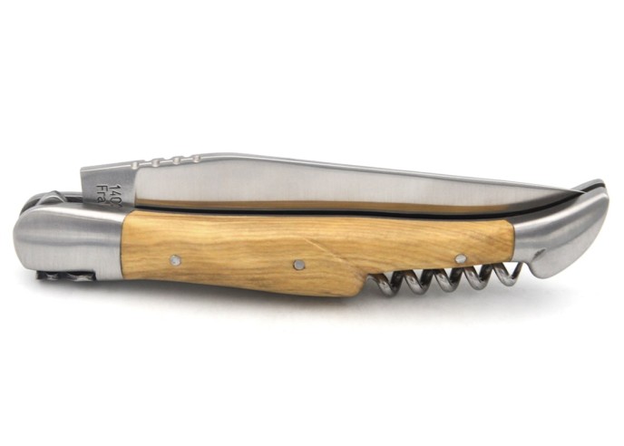 Laguiole-Messer mit GA, 12 cm Griff aus Buchsbaum mit Korkenzieher