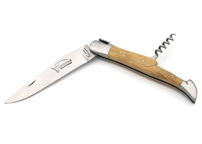 Laguiole-Messer mit GA, 12 cm Griff aus Buchsbaum mit Korkenzieher