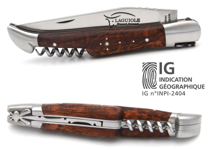 Laguiole-Messer mit GA, 12 cm Griff aus Schlangenholz mit Korkenzieher