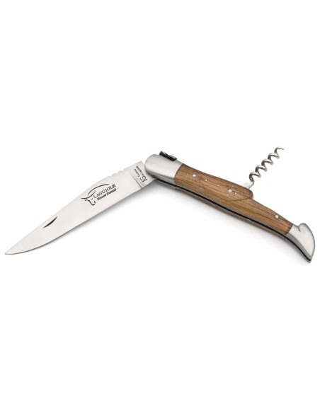 Laguiole knife with GI label, 12 cm barrel oak handle with corkscrew