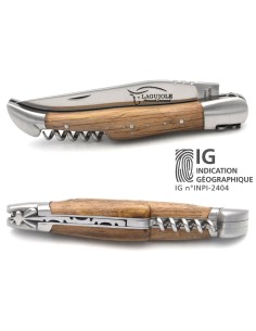 Laguiole-Messer mit GA, 12 cm Griff aus Fasseiche mit Korkenzieher