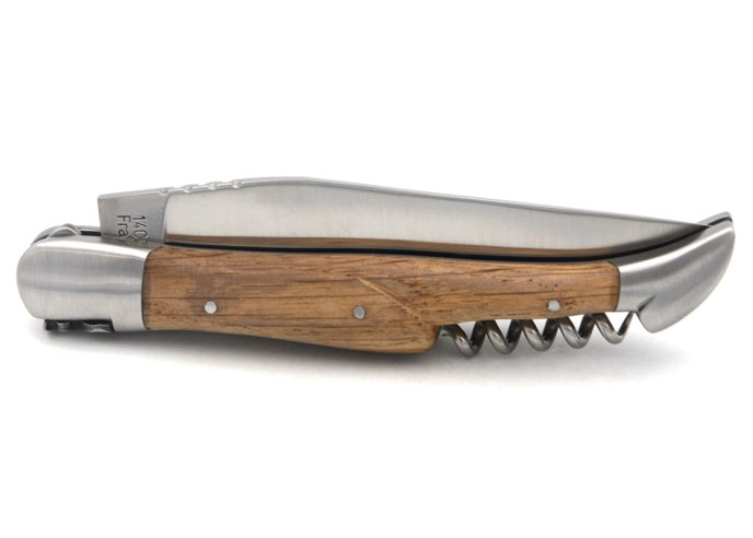 Laguiole-Messer mit GA, 12 cm Griff aus Fasseiche mit Korkenzieher