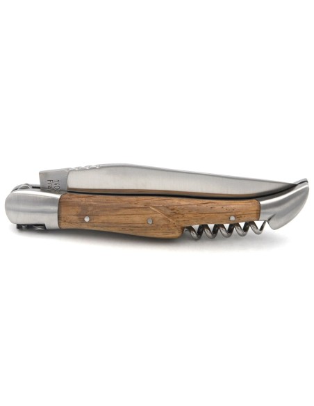 Laguiole knife with GI label, 12 cm barrel oak handle with corkscrew
