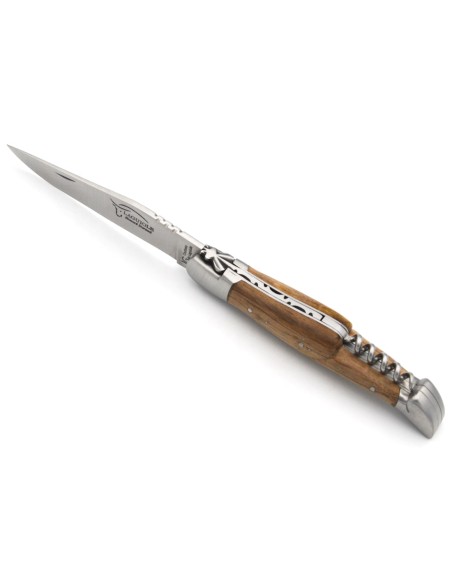 Laguiole-Messer mit GA, 12 cm Griff aus Fasseiche mit Korkenzieher