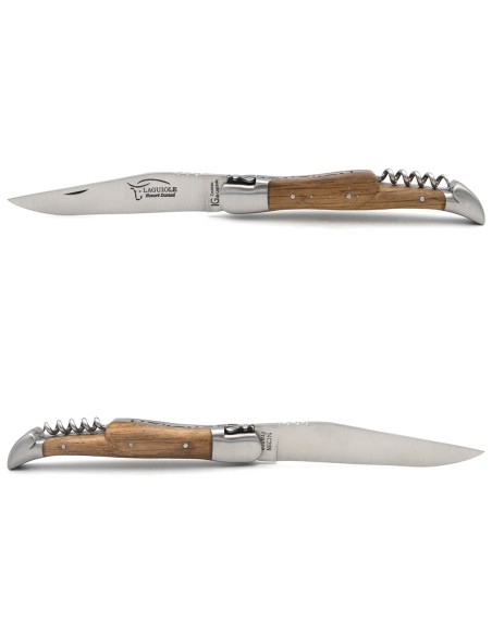 Laguiole-Messer mit GA, 12 cm Griff aus Fasseiche mit Korkenzieher