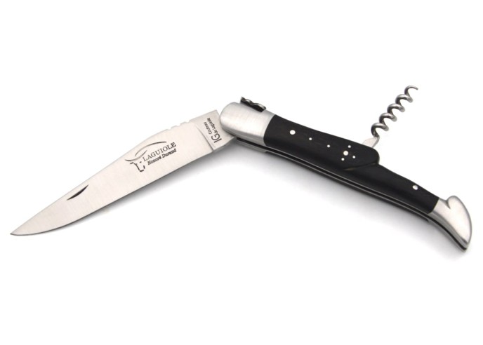 Laguiole knife with GI label, 12 cm ebony wood handle with corkscrew