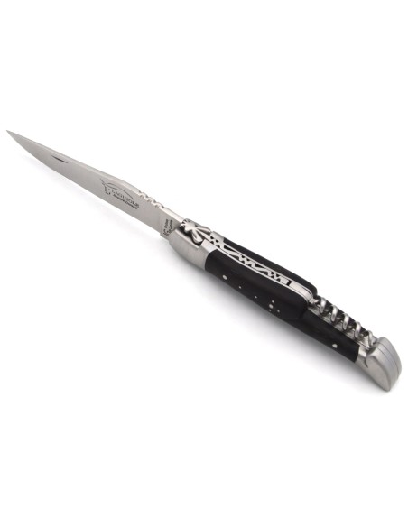 Laguiole knife with GI label, 12 cm ebony wood handle with corkscrew