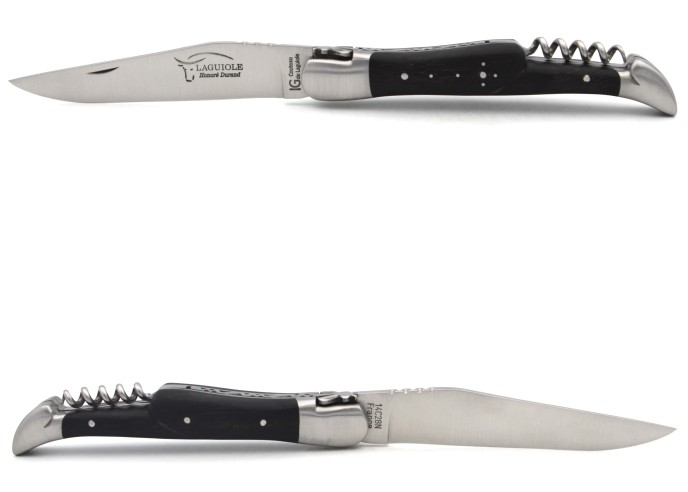 Laguiole-Messer mit GA, 12 cm Griff aus Ebenholz mit Korkenzieher