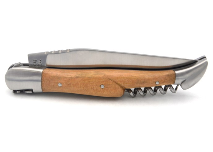 Laguiole knife with GI label, 12 cm juniper wood handle with corkscrew
