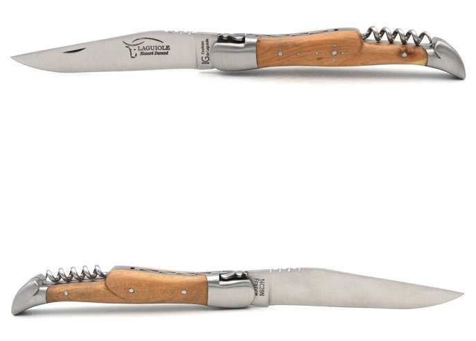 Laguiole knife with GI label, 12 cm juniper wood handle with corkscrew