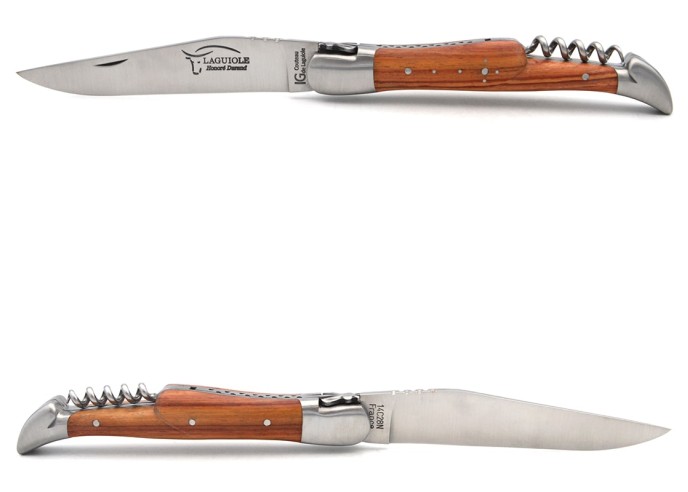 Laguiole-Messer mit GA, 12 cm Griff aus Rosenholz mit Korkenzieher