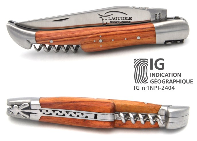 Laguiole-Messer mit GA, 12 cm Griff aus Rosenholz mit Korkenzieher