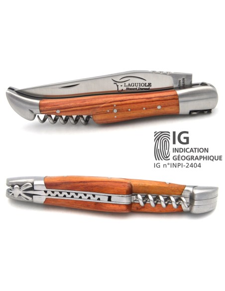 Laguiole-Messer mit GA, 12 cm Griff aus Rosenholz mit Korkenzieher