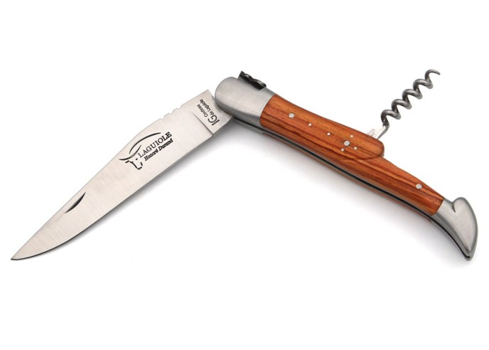 Laguiole-Messer mit GA, 12 cm Griff aus Rosenholz mit Korkenzieher