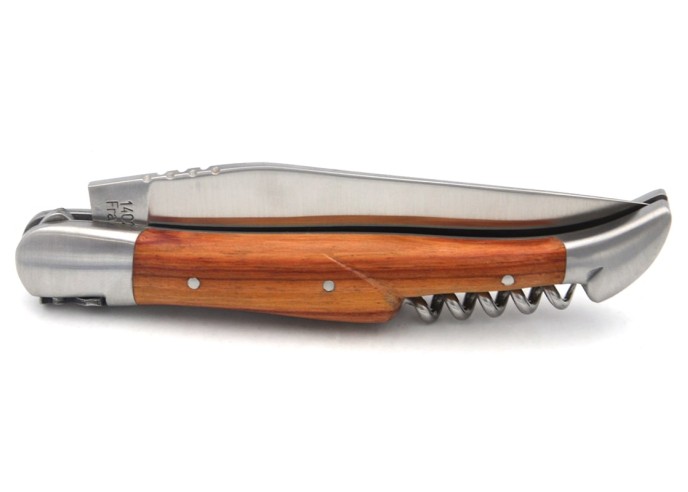 Laguiole knife with GI label, 12 cm roseood handle with corkscrew