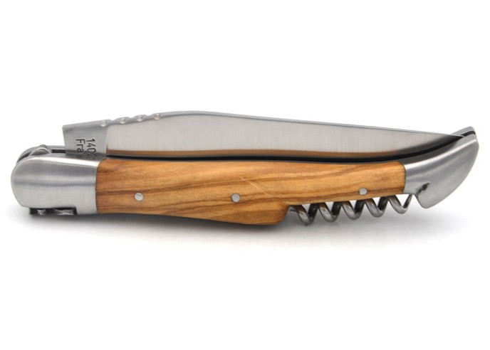 Laguiole-Messer mit GA, 12 cm Griff aus Olivenholz mit Korkenzieher