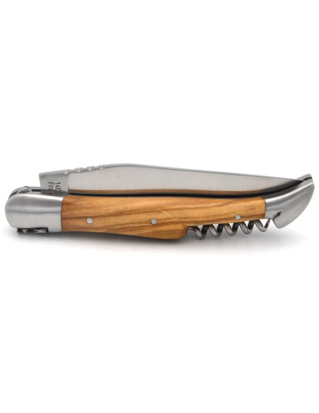 Laguiole knife with GI label, 12 cm olive wood handle with corkscrew