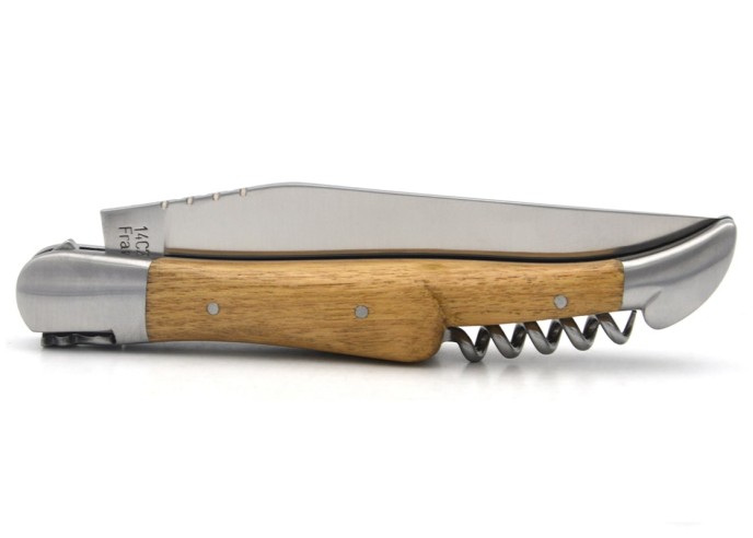 Laguiole knife with GI label, 12 cm acacia wood handle with corkscrew