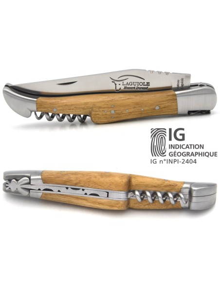 Laguiole-Messer mit GA, 12 cm Griff aus Akazienholz mit Korkenzieher