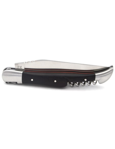 Laguiole knife GI, 12 cm ebony wood & red spacer handle with corkscrew