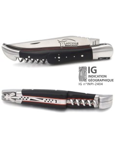 Couteau de Laguiole IG en ébène & intercalaire rouge avec tire-bouchon
