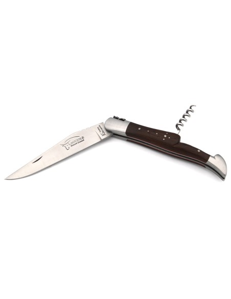 Laguiole knife GI, 12 cm wenge wood & red spacer handle with corkscrew