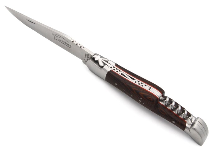 Laguiole knife GI, 12 cm wenge wood & red spacer handle with corkscrew
