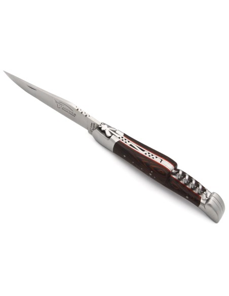 Laguiole knife GI, 12 cm wenge wood & red spacer handle with corkscrew